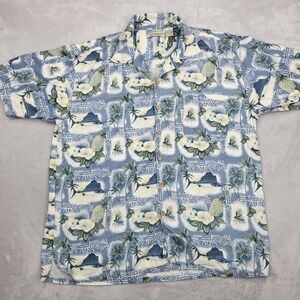 Summa Shirt Mens Large‎ Blue Tiki Hula Aloha Pineapple Marlin Swordfish Adult L